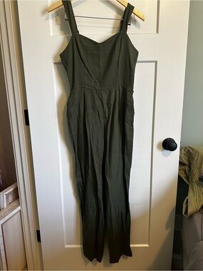 NWT Old Navy Olive Green Sleeveless Linen Blend Jumpsuit
